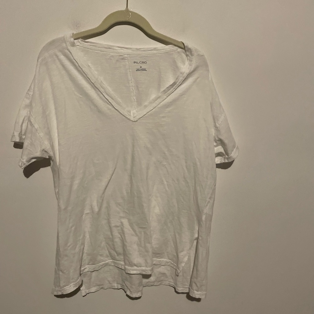 White Anthropologie Pilcro V-Neck Sustainable Short Sleeve‎ Tee Shirt